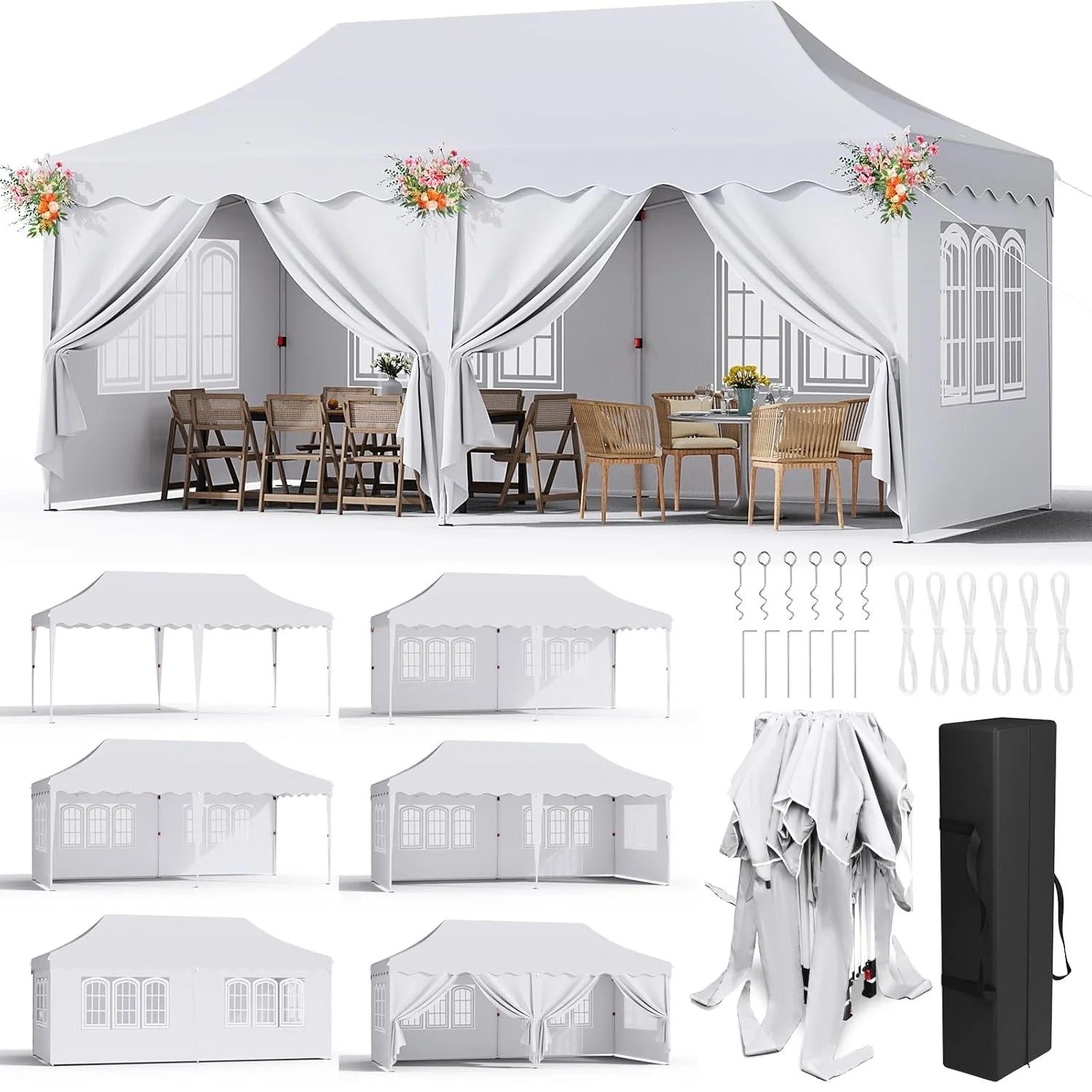 Tuinpaviljoen – Partytent – Pop-Up Tent – Inklapbare Tent – 3X6 Meter – Waterdicht 210D Oxford – UV-Bescherming Factor 50+ - Wit - QUORE