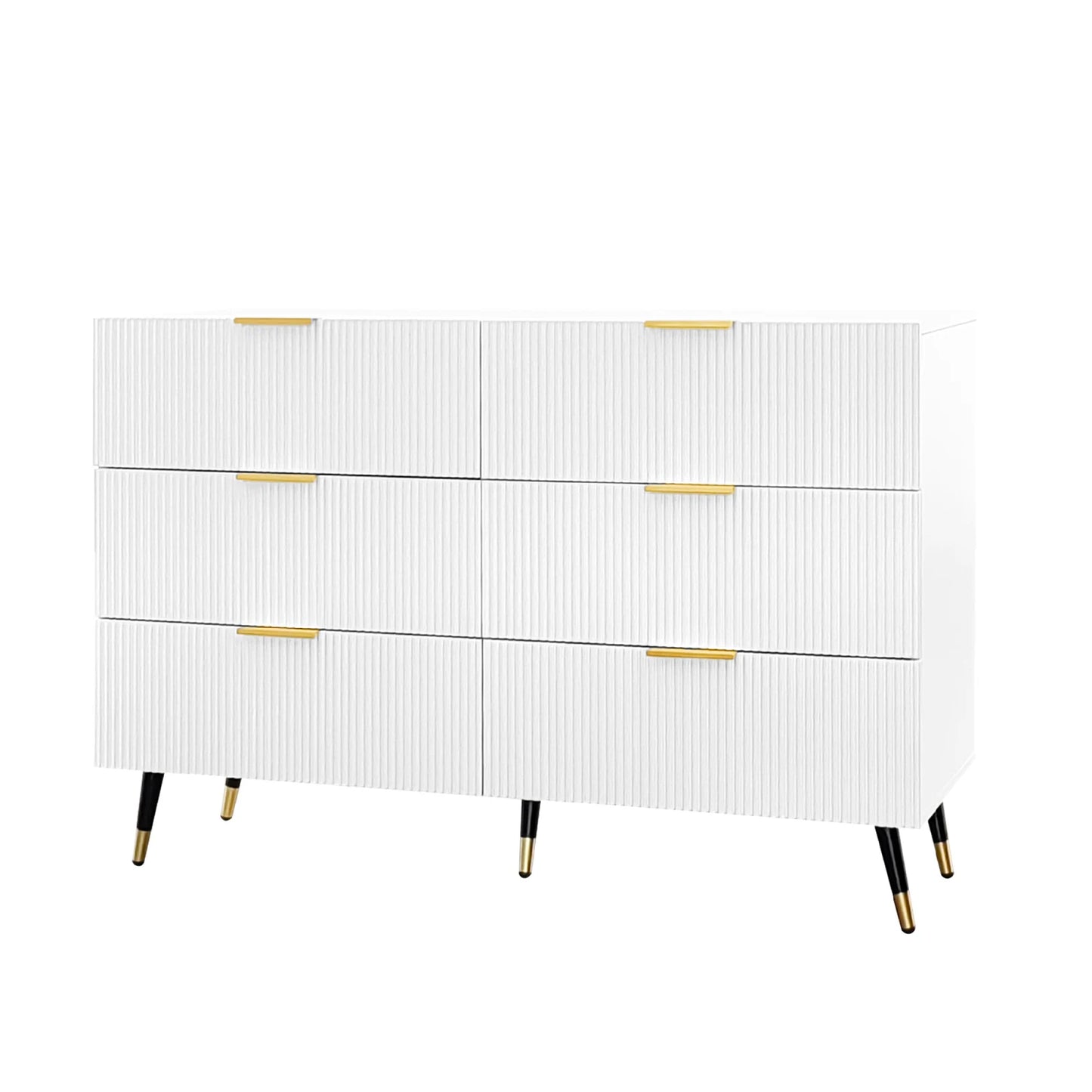 Dressoir – Ladekast – Opbergkast – Kast – Buffetkast – Modern Minimalistisch Ontwerp – 120x77x40 cm – 6 Ruime Lades – Wit Met Gouden Accenten