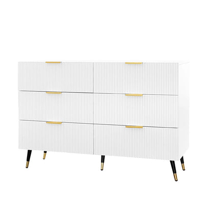 Dressoir – Ladekast – Opbergkast – Kast – Buffetkast – Modern Minimalistisch Ontwerp – 120x77x40 cm – 6 Ruime Lades – Wit Met Gouden Accenten