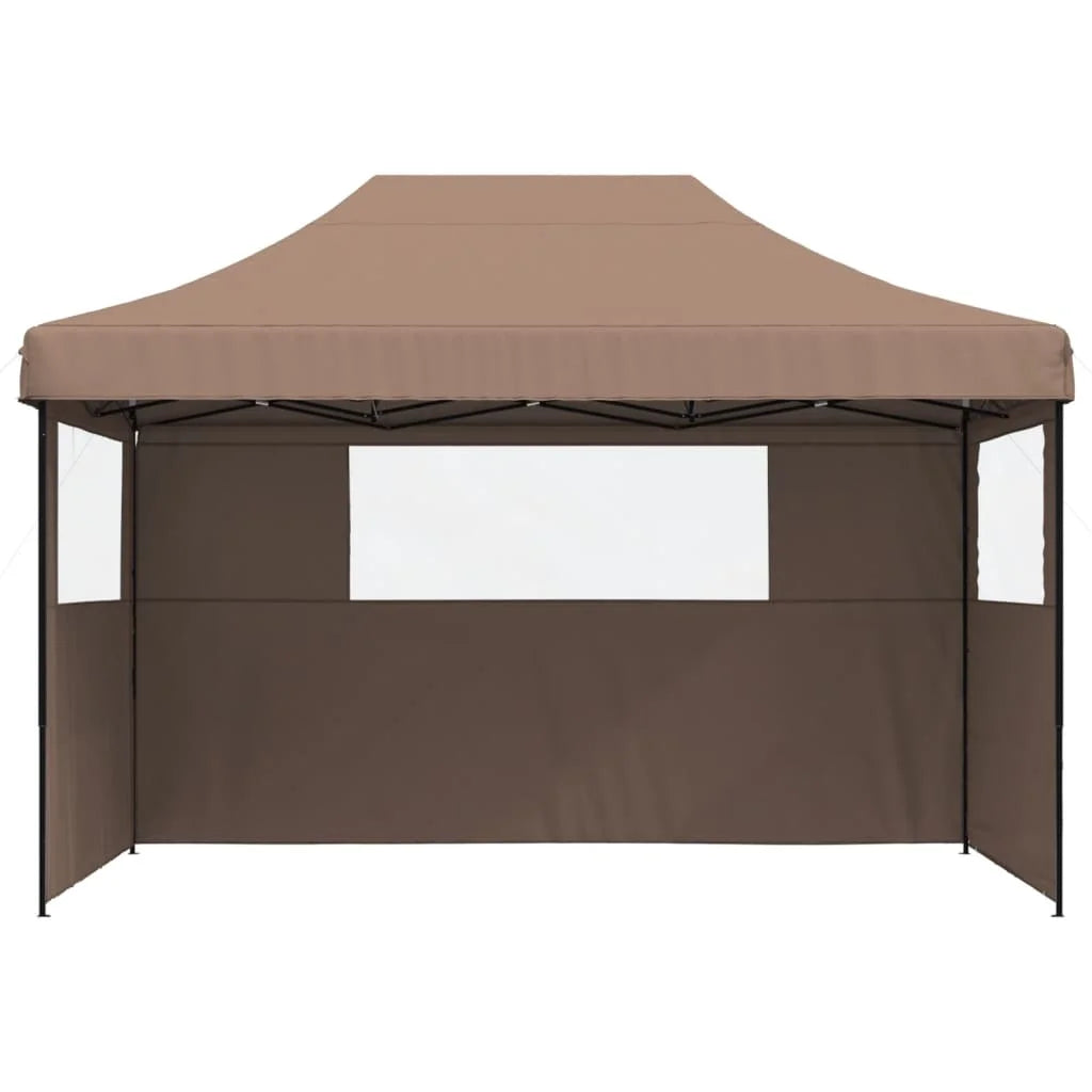 Tuinpaviljoen – Partytent – Opvouwbare Tent – Tuinkamer – Evenemententent – Outdoor Tent – met 3 Zijwanden - Waterafstotend Oxford Polyester – Stevig Gepoedercoat Staal - 410 x 279 x 315 cm - Kastanje - QUORE