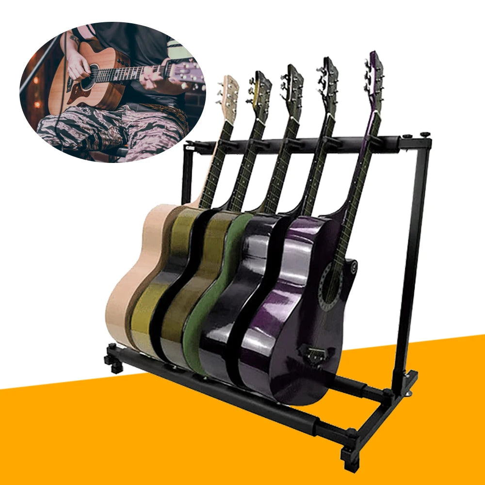 Multistandaard voor 5 Gitaren – Universele Gitaarstandaard voor Elektrische en Akoestische Gitaren – Stevige Display Stand – Zwart – Rubberen Bescherming