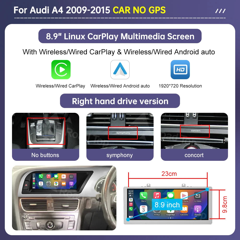 Multimedia Touchscreen – Carplay Display – Android Auto Scherm – Bluetooth Radio – Touch Screen – 8,9 Inch HD – Draadloze Smartphone Integratie