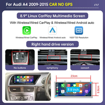 Multimedia Touchscreen – Carplay Display – Android Auto Scherm – Bluetooth Radio – Touch Screen – 8,9 Inch HD – Draadloze Smartphone Integratie