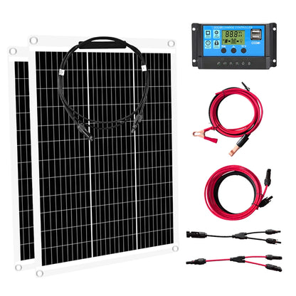 Zonnepanelen - Monokristallijne Zonnepaneel Kit - Flexibel - Zonne Energie - 200W (2x100W) - Waterdichte - voor Camping, RV & Off-grid Gebruiks