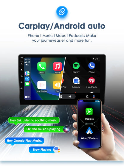 9-inch Android Autoradio – Multimedia Speler – Navigatiesysteem – CarPlay Radio – Touchscreen Autoradio – Draadloos CarPlay – Android Auto – Helder 1280x720 Scherm – Voice Control