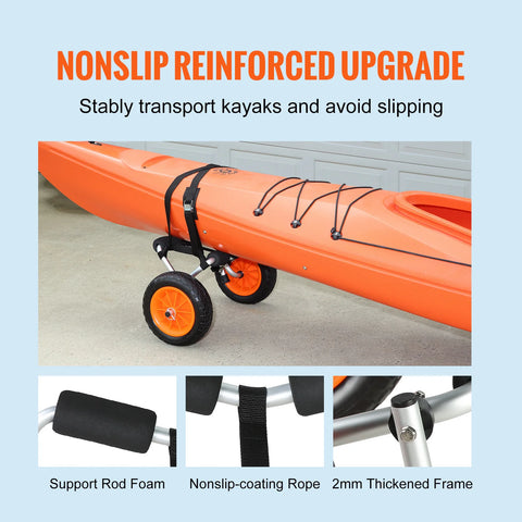 Vevor - Handtrailer Boot - Boottrailer Dolly - Dolly - Heavy Duty Kayak Cart - 250 lbs Laadvermogen - Opvouwbaar - Kano Trolley Cart 10'' Massieve Banden voor Kayaks Kano's - Zwart