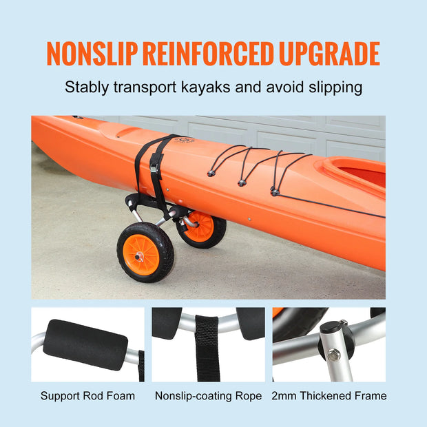 Vevor - Handtrailer Boot - Boottrailer Dolly - Dolly - Heavy Duty Kayak Cart - 250 lbs Laadvermogen - Opvouwbaar - Kano Trolley Cart 10'' Massieve Banden voor Kayaks Kano's - Zwart