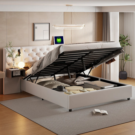 Bedframe – Opbergbed – Gestoffeerd Bed – Tweepersoonsbed – Hydraulische Lift – Velvet Hoofdeinde – USB Poort - 160×200cm