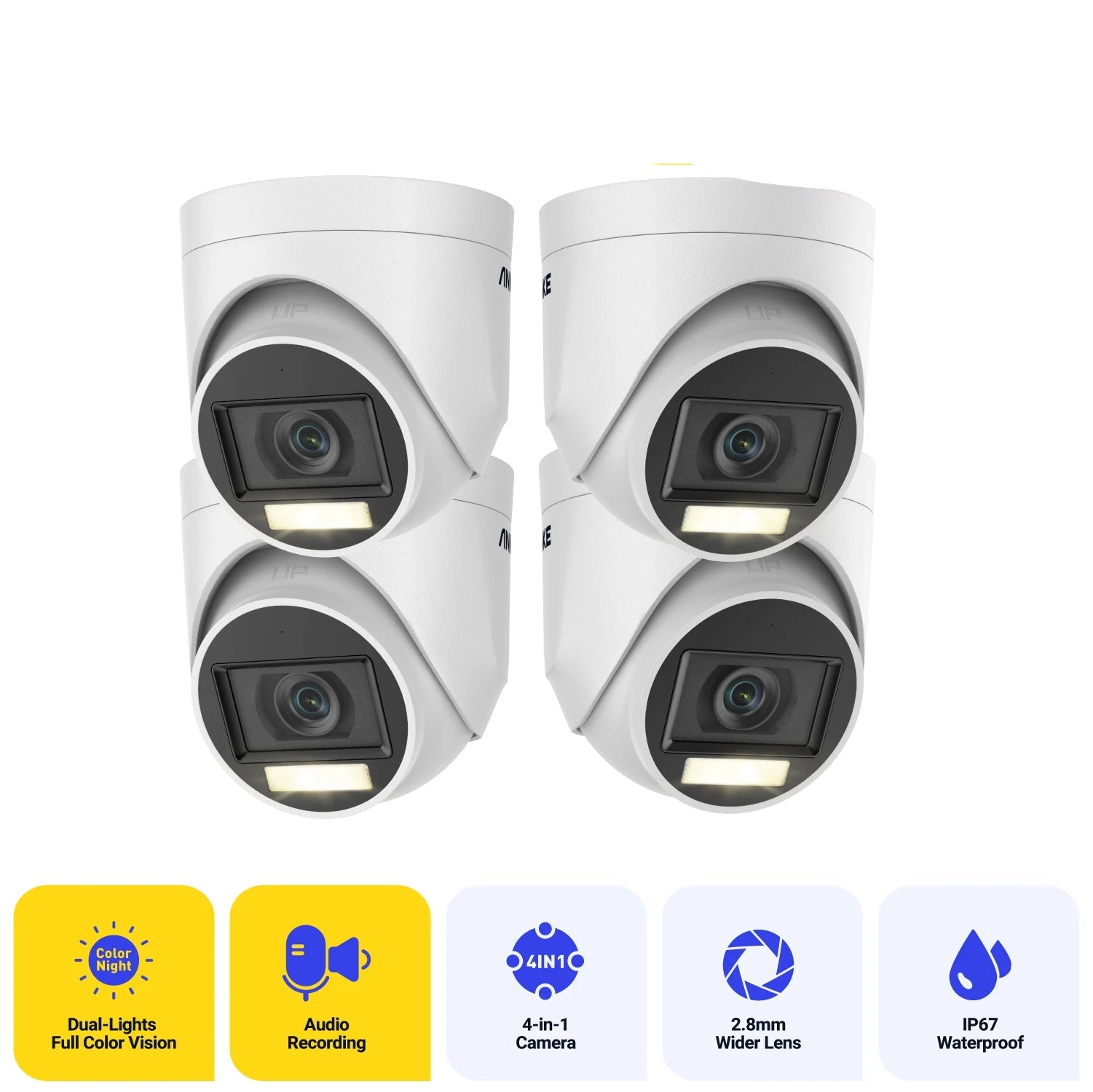 Beveiligingscamerasysteem - 5MP Camera - Openlucht - IP67  Waterdichte - Buiten Dome Camera - Bewakingscamera -  Beveiligingscamera - 4 stuk - Wit - QUORE
