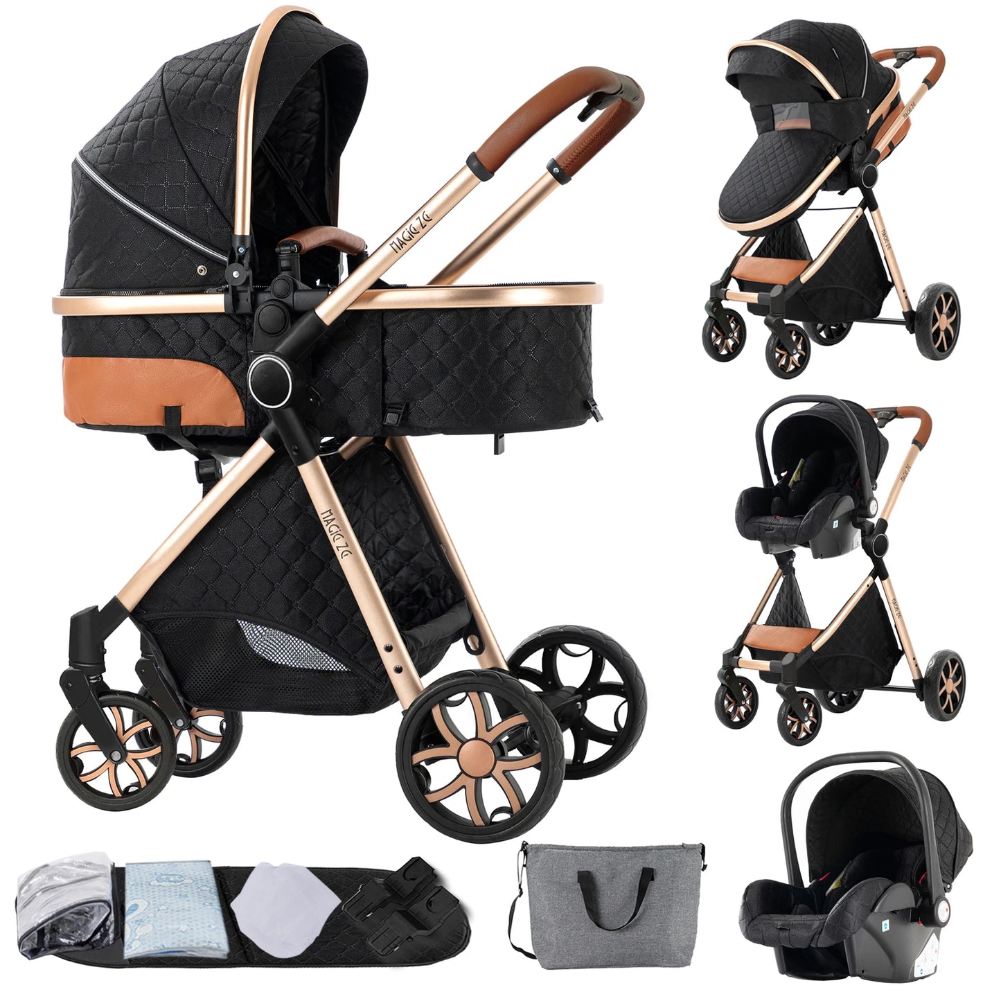 3 in 1 Baby Stroller with Car Seat Warm and Cozy Baby Pram High Landscape Infant Pushchair Lightweight Folding Travel Stroller