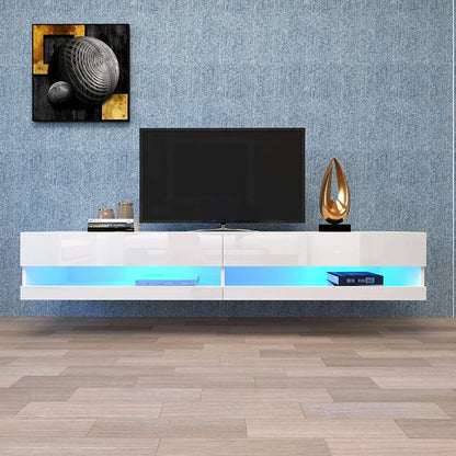 Wandmeubel – Tv Meubel – Hangend Kastje – Hoogglans Kast – Wit Wandkast – Geschikt Voor 70 Inch Tv – Draaggewicht 30 Kg – LED Verlichting Met Bluetooth App - QUORE