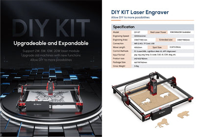 Lasersnijder – Lasergraveermachine – Laser Cutter – Laser Snijmachine – Laser Engraver – 20W Vermogen – Groot Werkoppervlak 400x400 mm