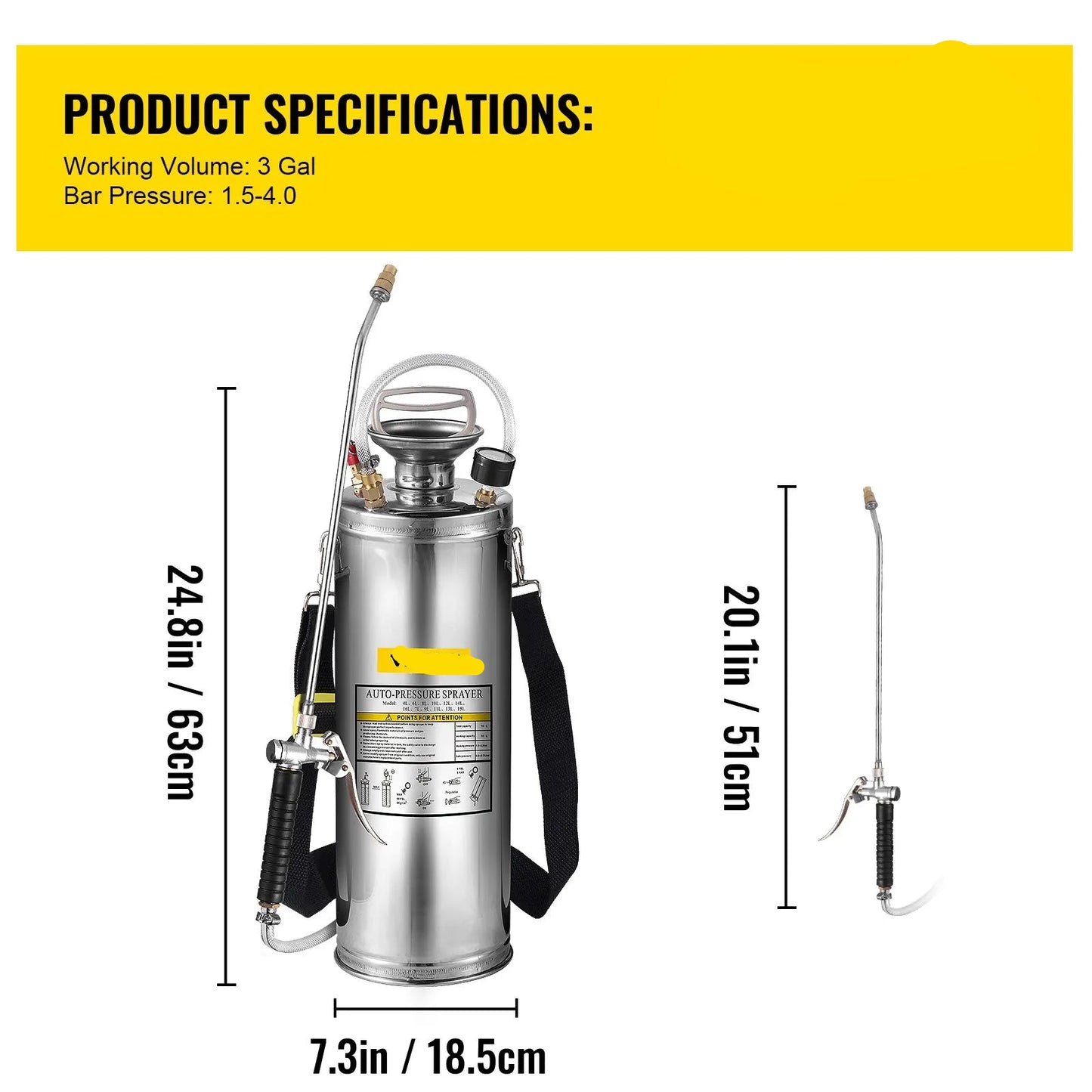 RVS Tuinsproeier - Rugspuit - Onkruidsproeier - Sproeier - Drukspuit - 10L - Handpomp - Verstelbare Messing Nozzle - voor Tuin - Reiniging - Desinfectie