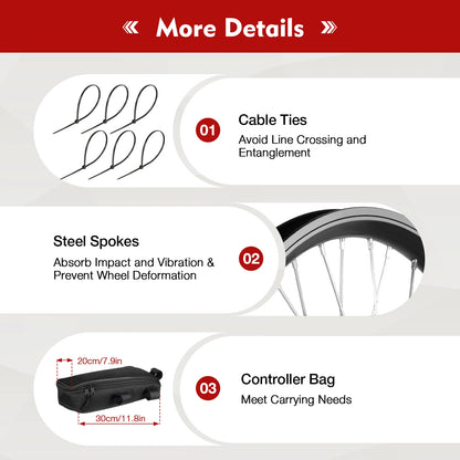 Voorwiel Conversiekit – E-bike Kit – Elektrische Fiets Upgrade – 20-Inch – 1000W Motor – LED-Display