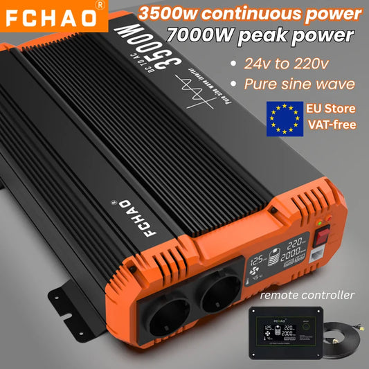 Omvormer – Spanningsomvormer – Inverter – Stroomomvormer – 3500W Continu Vermogen – Zuivere Sinusgolf Met Afstandsbediening