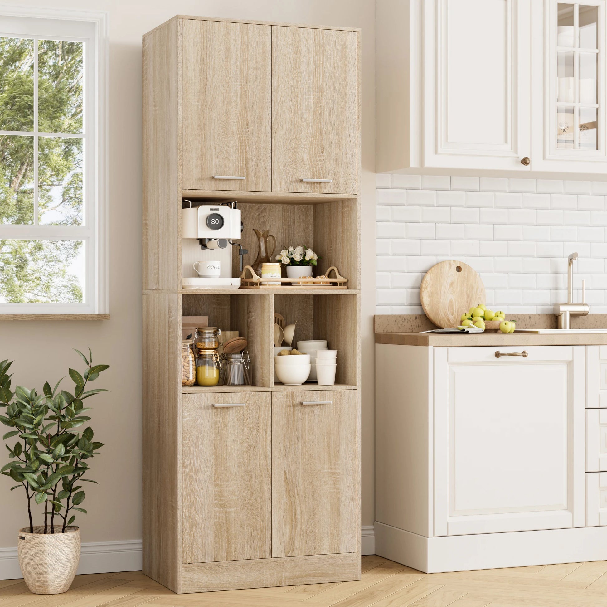 Opbergkast - Kast - Hoge Kasten - Opbergkasten - Stellingkasten - 180.5 x 60 x 40 cm - Opbergrek - Met Deuren en Open Planken - Geschikt voor Badkamer, Woonkamer, Keuken - Wit - QUORE