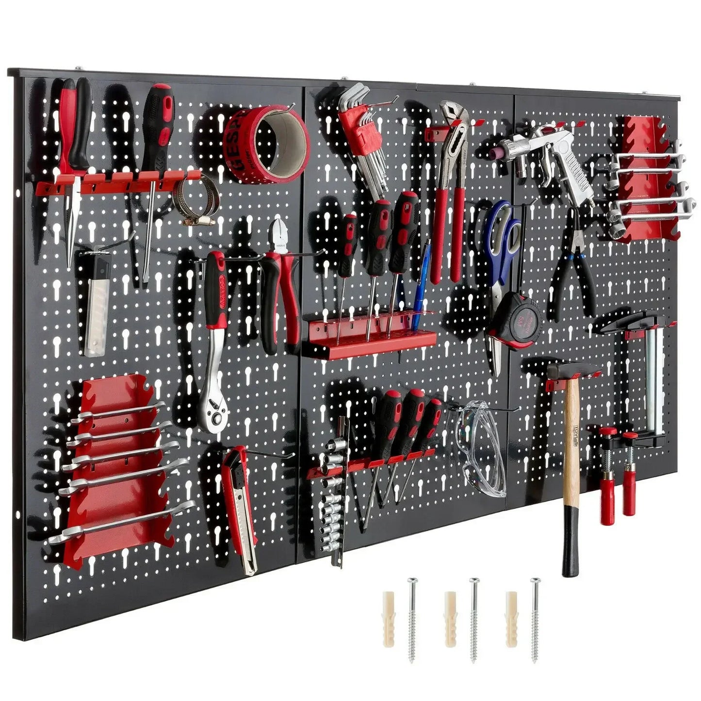 Gereedschapswand – Perforatiewand – Werkplaatswand – Opbergwand – Metaal Gereedschapsbord – 3 Panelen 117x55x2 cm – Inclusief 17-delige Haken Set