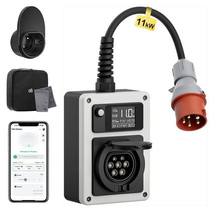 Mobile Wallbox – EV Oplader – Laadstation – Elektrische Autolader – Type 2 Stopcontact – 11kW Met App – Flexibel Laden – Ingebouwde Elektriciteitsmeter