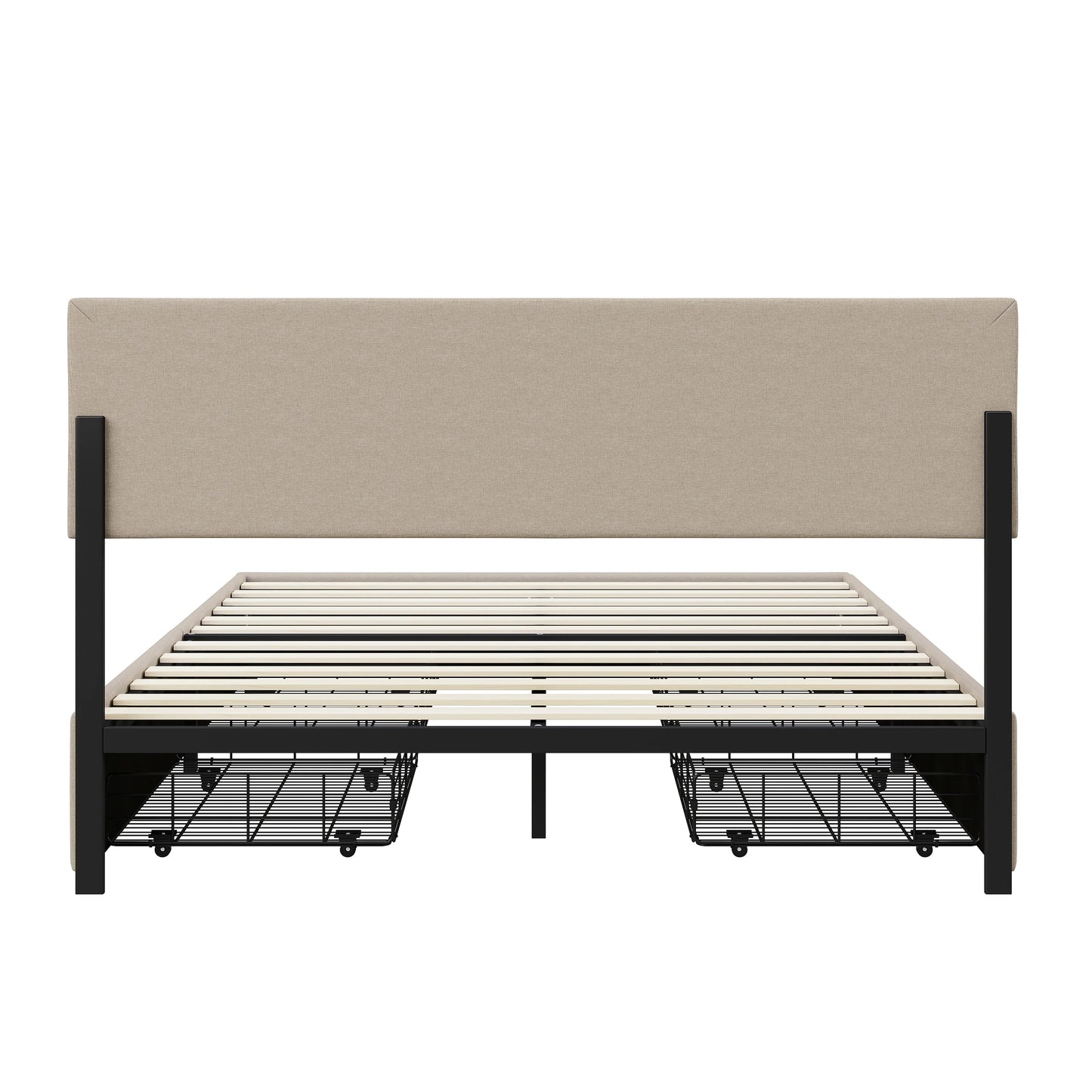 Tweedersoonsbed – Opbergbed – Bedframe – Slaapbank – Linen Bekleding – 140x150 cm – Verstelbaar Hoofdbord – RGB LED Verlichting