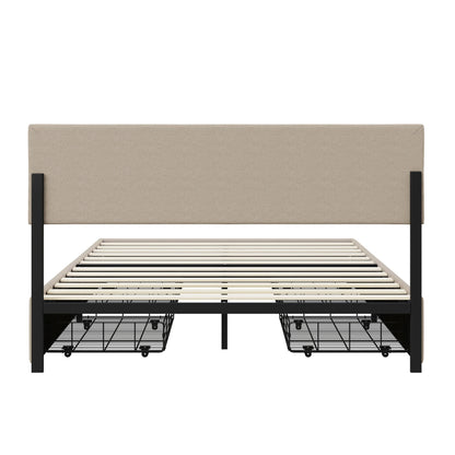 Tweedersoonsbed – Opbergbed – Bedframe – Slaapbank – Linen Bekleding – 140x150 cm – Verstelbaar Hoofdbord – RGB LED Verlichting