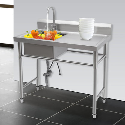 RVS Spoeltafel – Roestvrijstalen Werktafel – Industriële Wasbak – Keukentafel RVS – Vaatsteen RVS – Duurzaam 201 RVS – 360° Draaibare Kraan – Extra Diep Bassin 100x60x93 cm