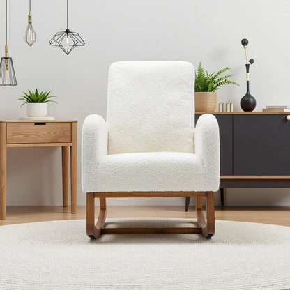 Schommelstoel – Relaxstoel – Wipstoel – Stoel Met Armleuningen – Ergonomische Rugsteun – Zachte Teddystof