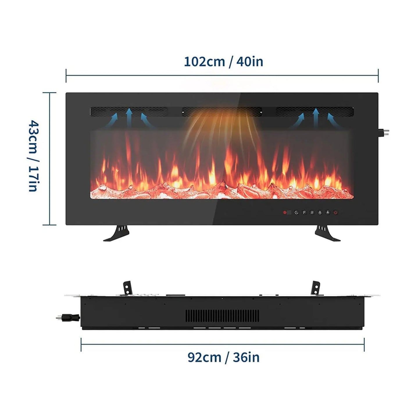 Elektrische Haard – Wandhaard – Inbouwhaard – Sfeerverwarming – 40 Inch – 12 Kleurensettings – 900/1800W Instelbare Warmte