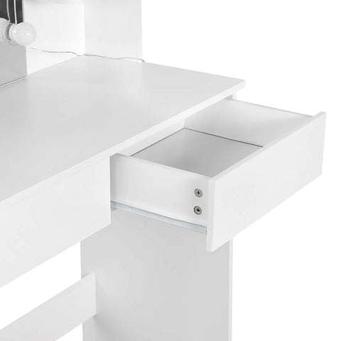 Kaptafel - Make-up Tafel - Kaptafel met Spiegel en Verlichting - LED Spiegel - 2 Lades - 4 Opbergplanken - Verstelbare Verlichting - 90x40x135 cm - 75 kg - Wit