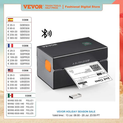 VEVOR Labelprinter - Labelmaker - Barcode -Verzendlabelprinter - Kassabonprinter - Desktop - Thermal Printer - Usb - 60 Labels Per Minuut - 203DPI - QUORE