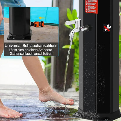 Buitendouche - Solar Buitendouche - 60L - Tuindouche - Buitendouche Zonneenergie - Vrijstaande 360° Douchekop met Voetkraan, Temperatuurregeling tot 60°C - Zwart en zilver - QUORE