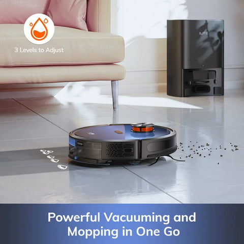 Robot Vacuum Cleaner - 2-in-1 - Mopping Function - Emptying Station, Self-emptying Base - 3000Pa Suction Power - 2.5L Dust Bag - LDS Navigation - 150 mins Runtime - Save up to 5 Maps - App &amp; Voice Control - EU Plug - Gradient Blue