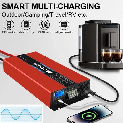 Omvormer – Spanningsomvormer – Inverter – Converter – Zuivere Sinusgolf – 12V/24V Naar 220V – 5000W Continu Vermogen – LED Display - QUORE