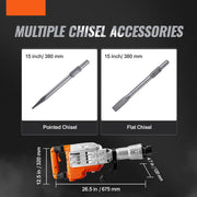 Demolition hammer - Electric breaker - Concrete breaker - With high impact force for demolition work - 1700W - 60J - Silver orange