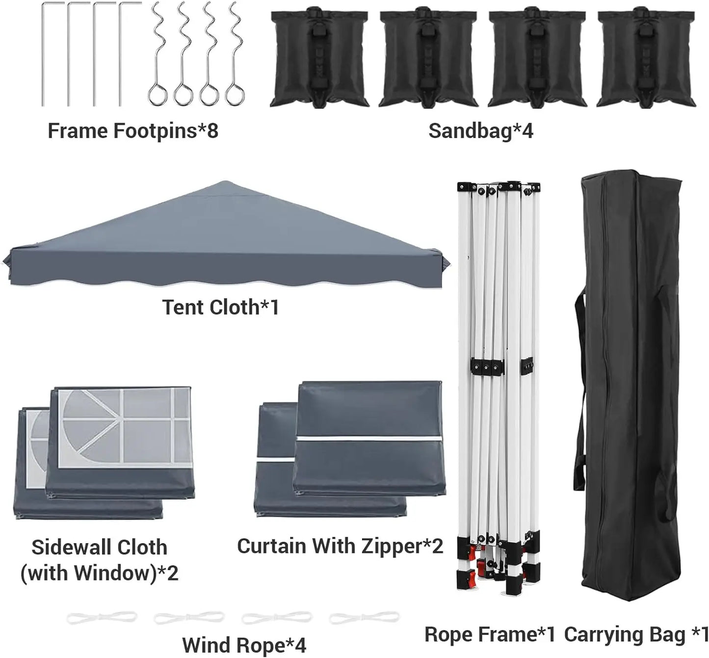 Paviljoen - Tuinpaviljoen - Partytent - Tuintent - Pop-up Kliksysteem - Stabiel - Vouwtent - met 4 zijpanelen - Opvouwbaar - Waterdicht - Hoogte Verstelbaar - 50+UV-Bescherming - voor Tuin - Buiten - Achtertuin - 240D Oxford - 3 x 3 m - Grijs - QUORE