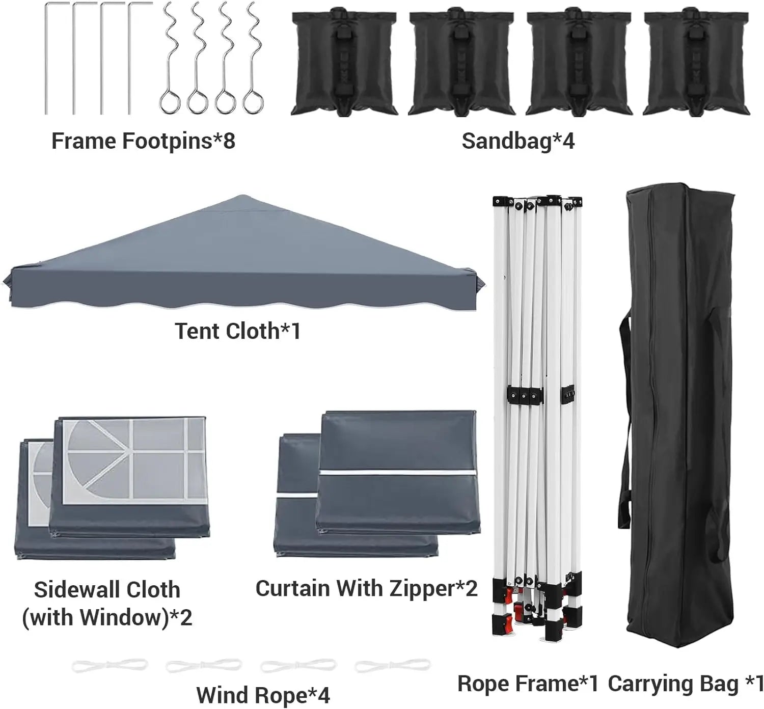 Paviljoen - Tuinpaviljoen - Partytent - Tuintent - Pop-up Kliksysteem - Stabiel - Vouwtent - met 4 zijpanelen - Opvouwbaar - Waterdicht - Hoogte Verstelbaar - 50+UV-Bescherming - voor Tuin - Buiten - Achtertuin - 240D Oxford - 3 x 3 m - Grijs - QUORE