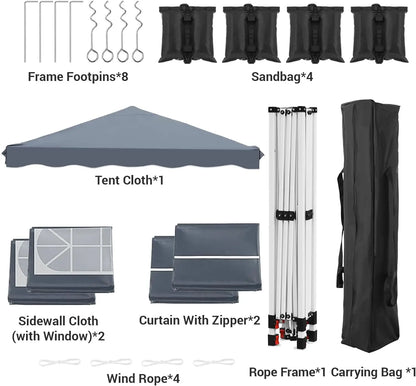 Paviljoen - Tuinpaviljoen - Partytent - Tuintent - Pop-up Kliksysteem - Stabiel - Vouwtent - met 4 zijpanelen - Opvouwbaar - Waterdicht - Hoogte Verstelbaar - 50+UV-Bescherming - voor Tuin - Buiten - Achtertuin - 240D Oxford - 3 x 3 m - Grijs - QUORE