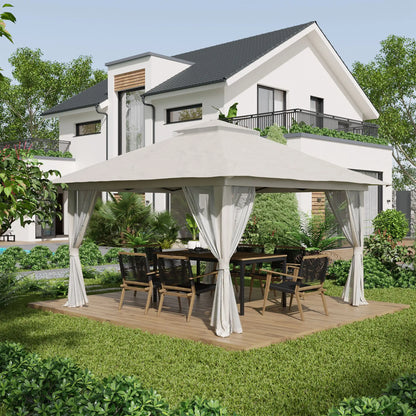 Tuinpaviljoen - Vouwtent – Pop-Up Tent – Opvouwbare Tent – Beschutting Tent – Verstelbare Hoogte – Waterafstotend Oxford Polyester – Metalen Frame - 4 x 4 m - Crème - QUORE