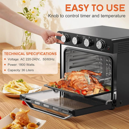 Airfryer Oven - Hetelucht Friteuse - Vrijstaande Oven - Pizzaoven - 36L - 2000W - 10-in-1 Functies - Digitale Timer & Temperatuur - Dubbel Glas - RVS
