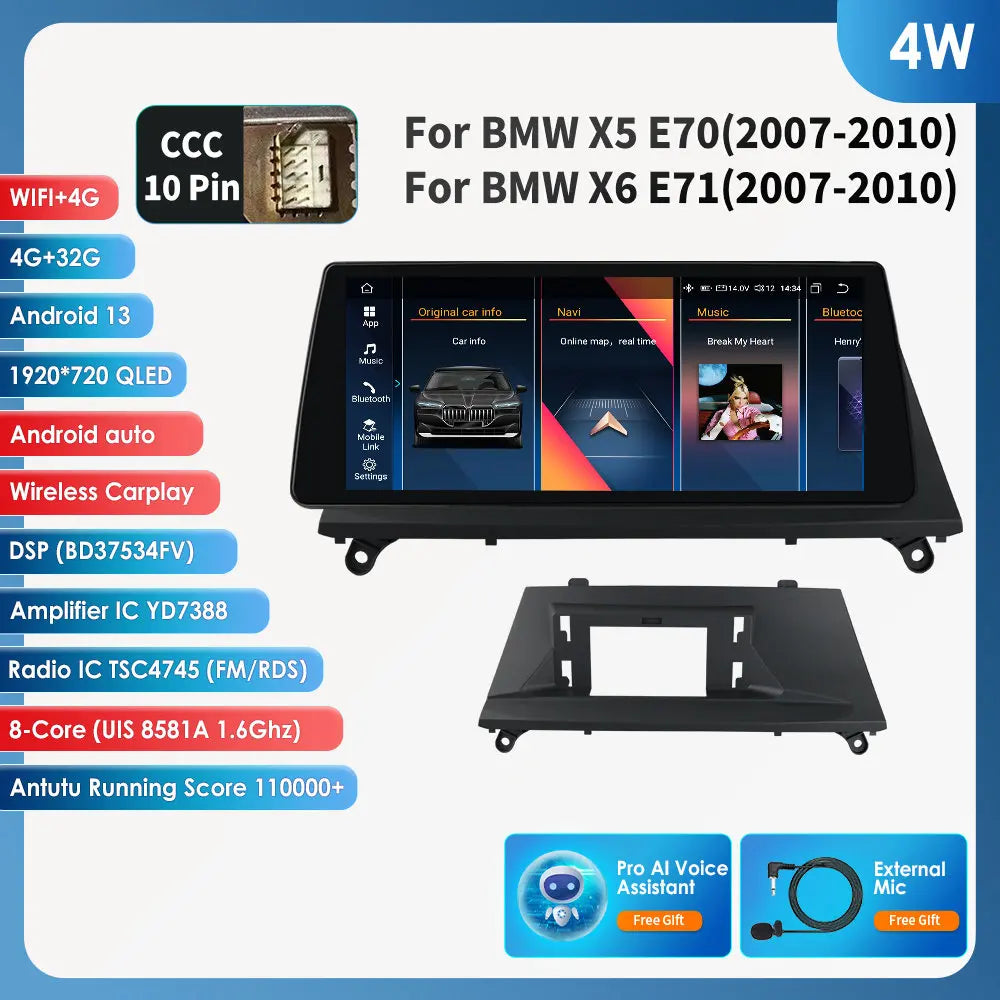 AI Intelligent Player 2 Din Android Car Radio Multimedia Video Player for BMW X5 E70 X6 E71 CCC CIC GPS Navi Carplay Auto 4G RDS - QUORE