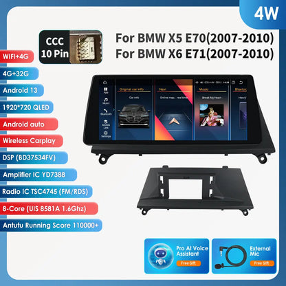 AI Intelligent Player 2 Din Android Car Radio Multimedia Video Player for BMW X5 E70 X6 E71 CCC CIC GPS Navi Carplay Auto 4G RDS - QUORE