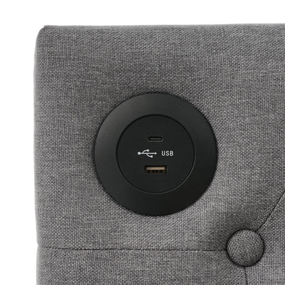 Dagbed – Slaapbank – Bedbank – Kinderbed – Grijs Linnen – Met Opberglades – USB Type-C Poorten