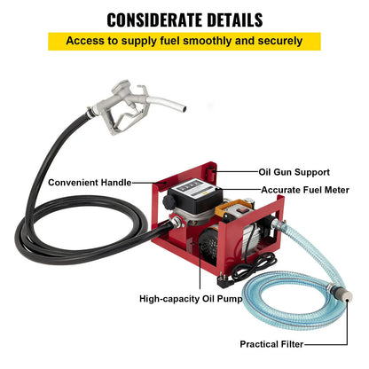 Dieselpomp - Verwarmingsoliepomp - Diesel- & brandstoftransferpomp - 300W - 40L - Olieaanzuigpomp - Zelfaanzuigend - Tellerautomatische pomp - QUORE
