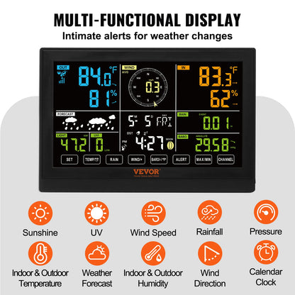 Weerstation - Draadloze - Weerstation Binnen en Buiten - 7-in-1 - met Grote Kleuren Display - Digitale - Zonne-energieondersteund Opladen - voor Forecast Data, Alarm & Meldingen - QUORE