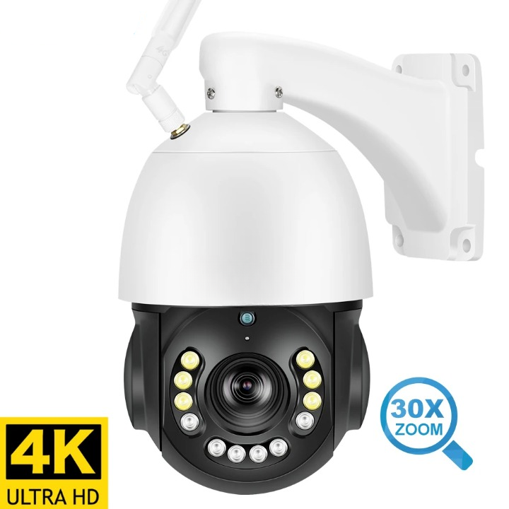 Beveiligingscamera - Camerabewaking - Draadloos - voor Buiten - 4K Ultra HD -30x Zoom - Tweerichtingsaudio - POE Videobewakingssysteem - WiFi - 8MP - Nachtzicht - IP66 - Wit - QUORE