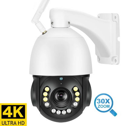 Beveiligingscamera - Camerabewaking - Draadloos - voor Buiten - 4K Ultra HD -30x Zoom - Tweerichtingsaudio - POE Videobewakingssysteem - WiFi - 8MP - Nachtzicht - IP66 - Wit - QUORE