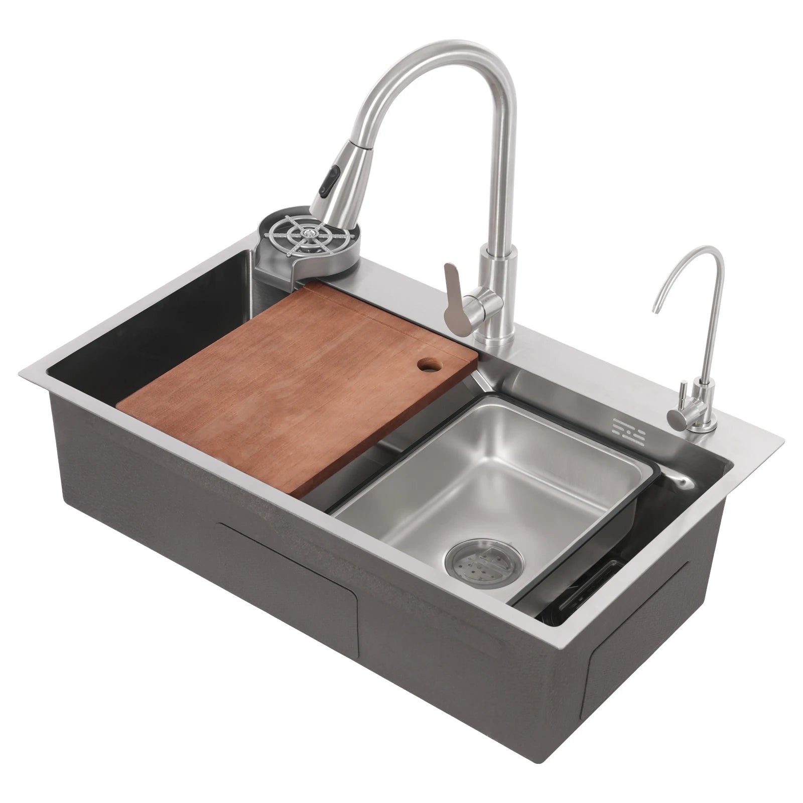 Multifunctionele Spoelbak – RVS Spoelbak – Keukenspoelbak – Inbouw Spoelbak – Horeca Spoelbak – Grote Afmeting 75x45x22 cm – Krasbestendig Met Uittrekbare Kraan - QUORE