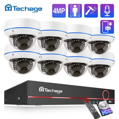 Techage H.265 4MP 8CH POE камера система односторонней аудиосвязи антивандальная камера металлическая внутренняя CCTV видеонаблю