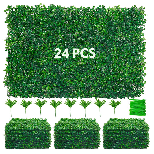 Kunsthaag - Kunstplant - Kunstplanten voor Binnen en Buiten - Tuinscherm - 24 Stuks - 50x50 cm - Boxwood Hegge Wandpaneel, Siergras Privacy Scherm voor Thuisdecoratie - Balkonscherm