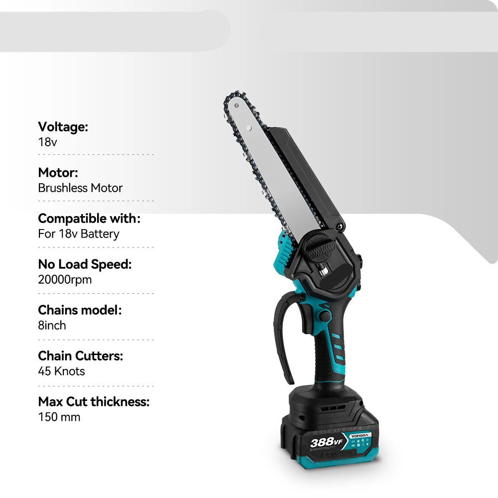 Kettingzaag - Snoeizaag - Takkenzaag - Handzaag - Draadloze - Elektrische - Mini - Brushless Motor – 8 Inch - Tuin- en Snoeizaag – Inclusief 2x 18V Accu - QUORE