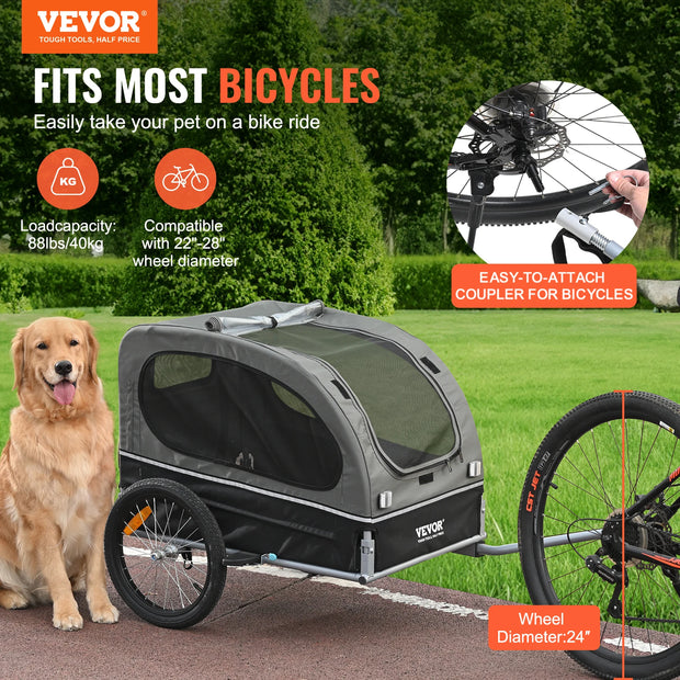 Vevor Hondenfietskar - Fietskar Hond - voor Honden max. 40 KG - Hondenkar Opvouwbaar - met Regenhoes - QUORE